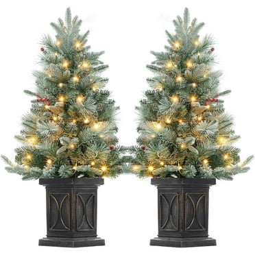 Accreate Pre-Lit 3 Ft Artificial Christmas Tree – 78 Warm LED Lights, Brown Vintage Base – Indoor/Outdoor Holiday Charm