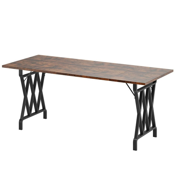 Accreate Rectangular Dining Table, 70.9-Inch Long Dining Table for 6 People, Farmhouse Rustic Kitchen Table with Heavy Duty Metal Legs for Dining Room