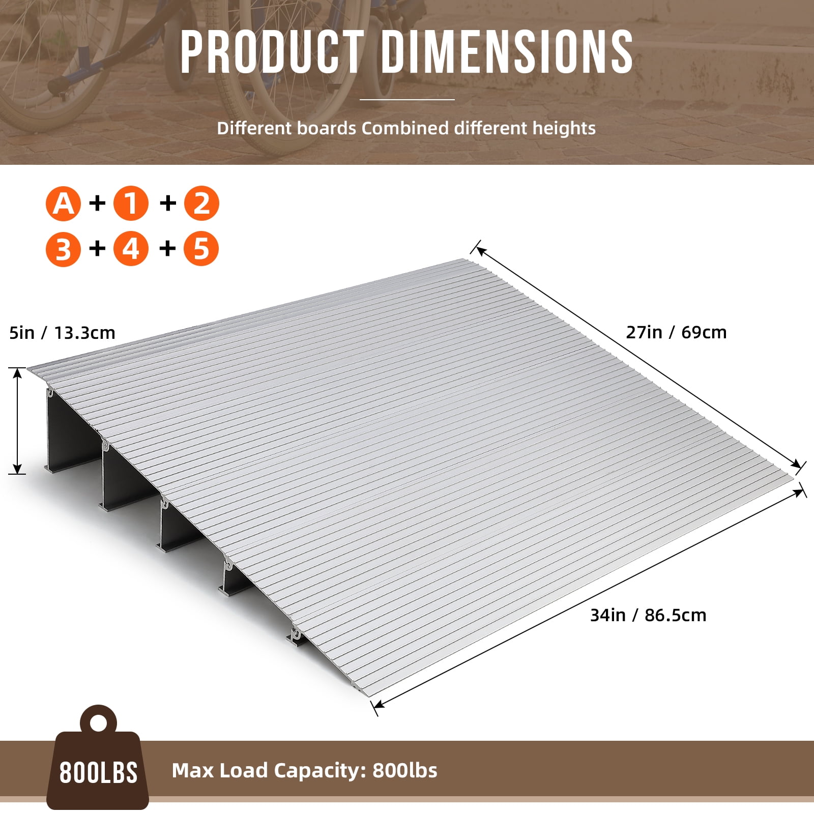 Univen Ramp Accreate Rise Door Threshold Ramp - Portable Self Supporting Aluminum ...