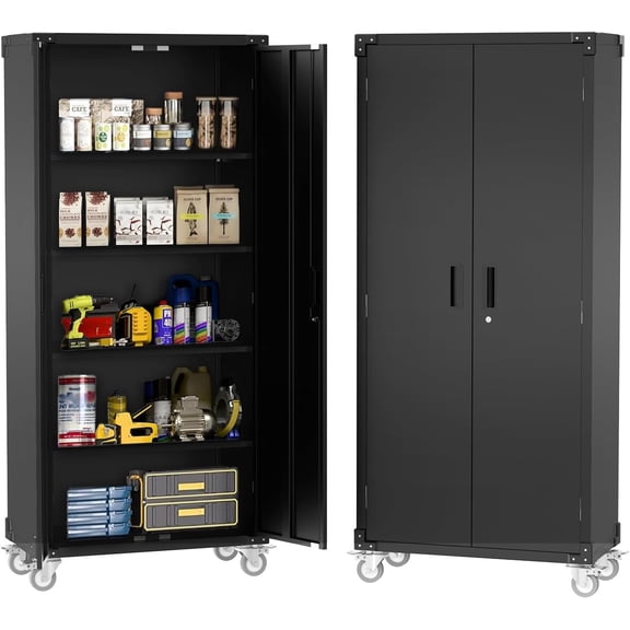 Accreate Rolling 72" Steel Storage Cabinet with Lockable Doors and Adjustable Shelves for Organized Storage