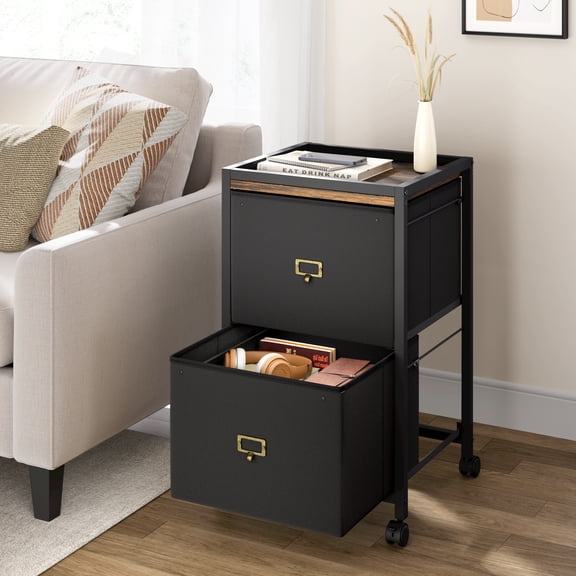 Accreate Rolling File Cabinet with Metal Frame & Fabric Drawers, Lockable Wheels, Mobile Storage for Home Office, Desk Side Table, Black