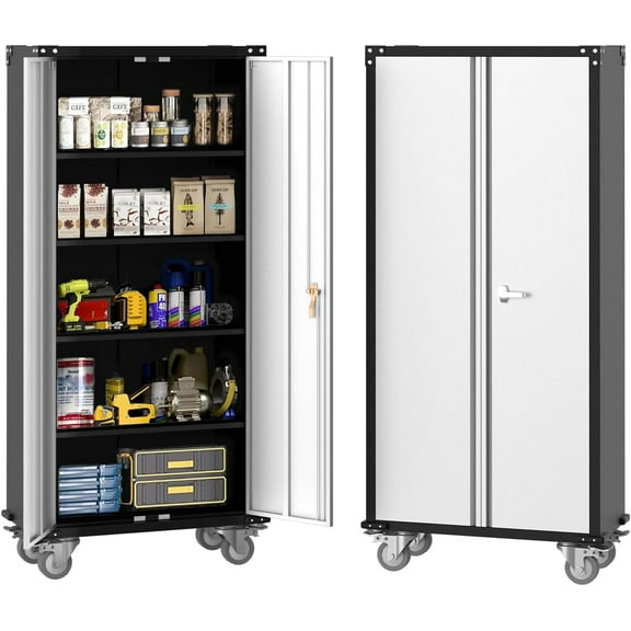 Accreate Rolling Steel Storage Cabinet 72" H with Lock - Secure Metal Organizer with Adjustable Shelves
