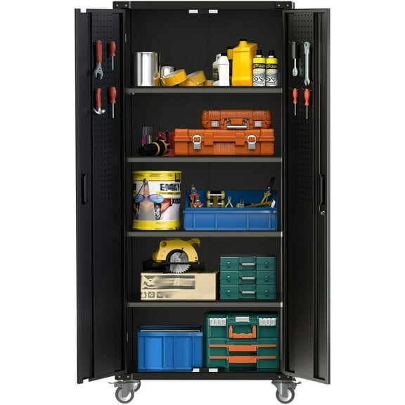 Accreate Rolling Steel Storage Cabinet 72" H with Lockable Wheels and Pegboard - Ideal for Garage Organization