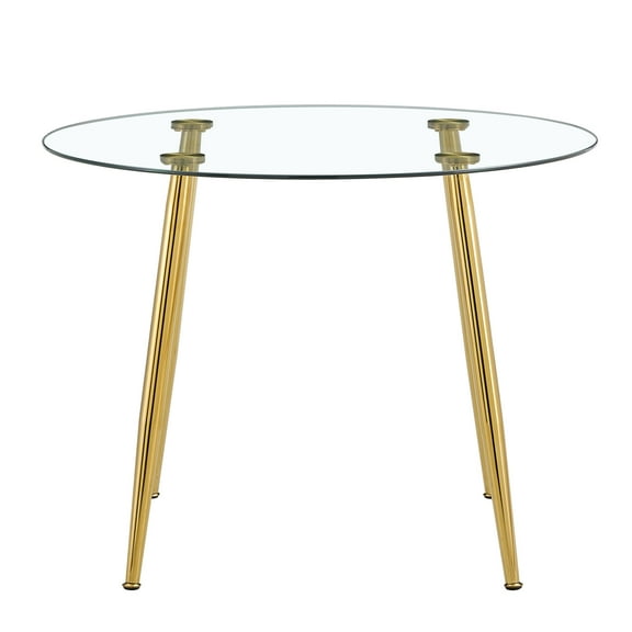 Accreate Round Glass Dining Table, 40 Inch Modern Minimalist Circular Dining Table with Gold Plated Metal Legs, Non-Slip Rubber Pads for Kitchen Dining Room Living Room