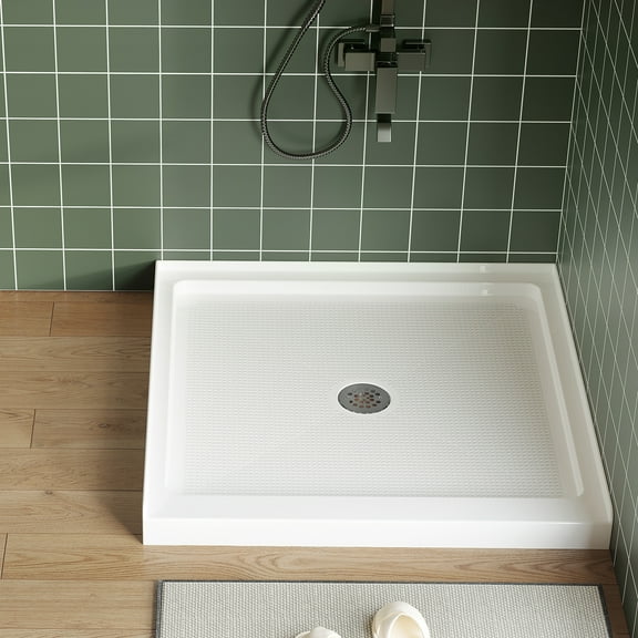 Accreate Shower Base, Acrylic Shower Pan with Center Drain, Non-Slip Textured Floor, Stainless Steel Round Drain Cover