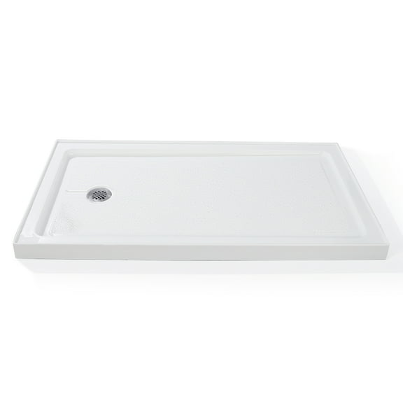 Accreate Shower Base with Left Stainless Steel Drain, Rectangular Acrylic Shower Pan Tray with Slip Resistant Textured Surface for Modern Bathroom Floor, Easy Clean