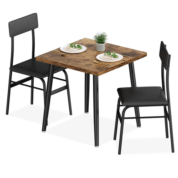 Accreate Small Dining Table Set for 2 with Upholstered Chairs – Space-Saving Rustic Brown Kitchen Table for Apartments, Compact Dinette Set for Small Spaces