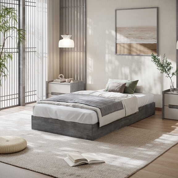 Accreate Solid Wood Platform Bed with Sturdy Wooden Slats, Floor-Standing Bed Frame, Modern Minimalist Design Space-Saving Bed Frame, No Box Spring Needed, Space Saver, Easy Assembly