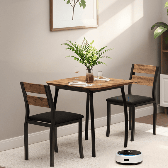 Accreate Space Saving Dining Set for 2, Modern Table and 2 Chairs, Wood Grain & Metal Frame