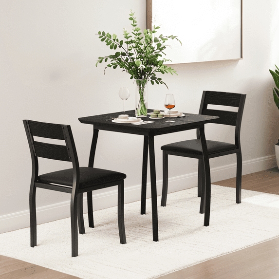 Accreate Space Saving Dining Set for 2, Modern Table and 2 Chairs, Wood Grain & Metal Frame