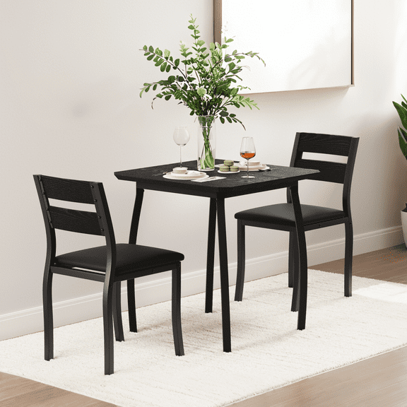 Accreate Space Saving Dining Set for 2, Modern Table and 2 Chairs, Wood Grain & Metal Frame