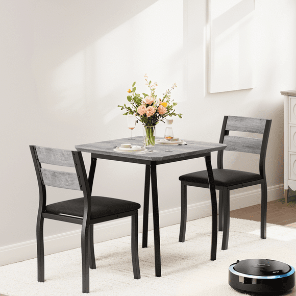 Accreate Space Saving Dining Set for 2, Modern Table and 2 Chairs, Wood Grain & Metal Frame
