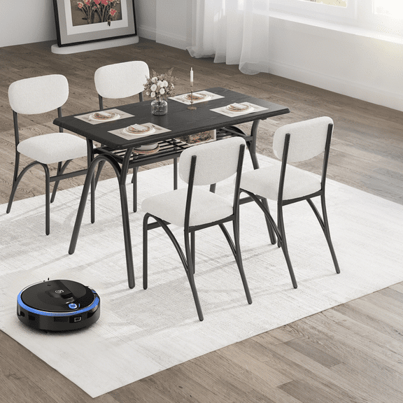 Accreate Space-Saving Kitchen Table Set, 5 Piece Dining Set with Storage & Velvet Chairs