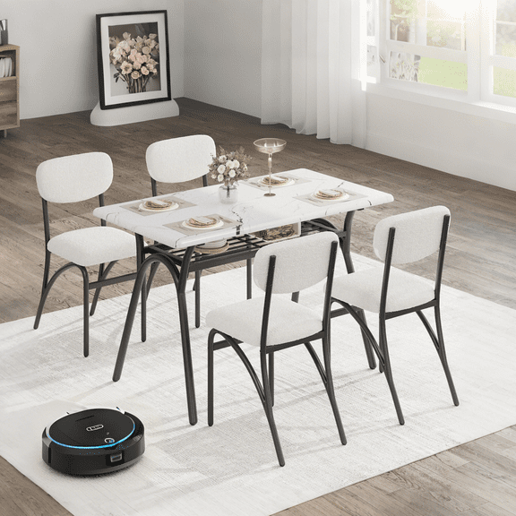 Accreate Space-Saving Kitchen Table Set, 5 Piece Dining Set with Storage & Velvet Chairs