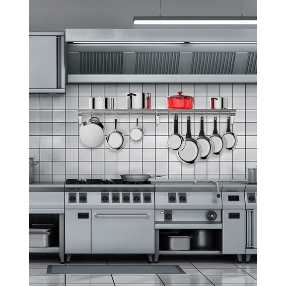 Accreate Stainless Steel Hanging Rack for Kitchen Storage and Organization, [NSF Certified] 60"x12" Shelf with 10 S Hooks for Hanging Pots, Pans in Home Kitchen, Restaurant & Hotel