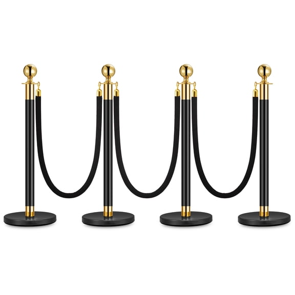Accreate Stanchion Posts Crowd Control Barrier Set. Black Ropes And Polished Stainless Steel. Red Carpet Vip Queue Guidance For Weddings. Cinema. Parties. And Grand Openings