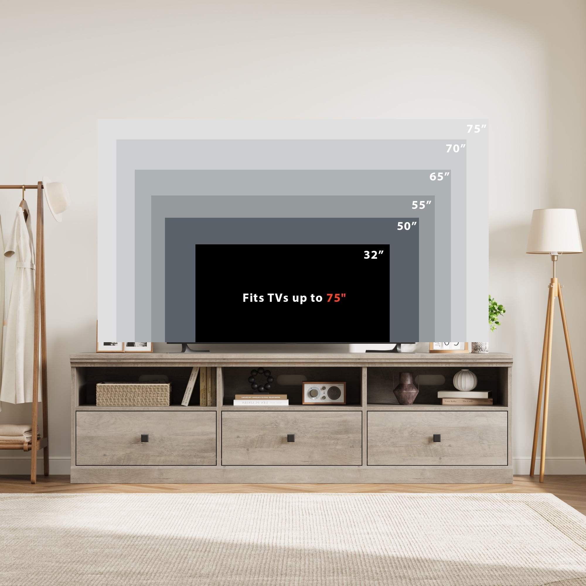 Accreate TV Stand for 75 Inch TV, Mid-Century Modern Entertainment ...