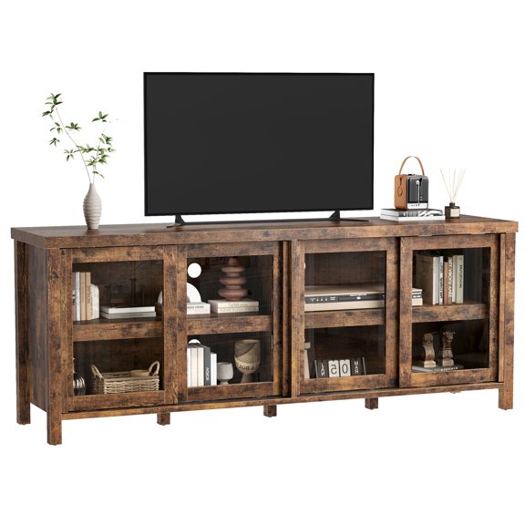 Accreate TV Stand for Televisions Up to 65 Inch, Modern Entertainment Center with Storage Cabinet, 4 Sliding Glass Doors, Media Console for Living Room, Bedroom