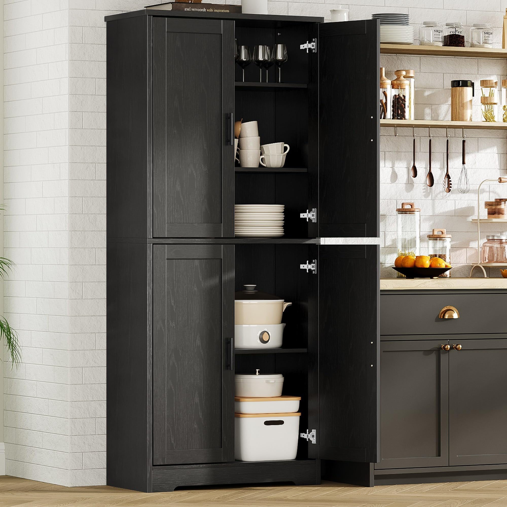Accreate Tall Kitchen Pantry Cabinet, 70'' Storage Cabinet with 4 Doors and Adjustable Shelves, Freestanding Large Utility Storage Cupboard for Dining Room, Bathroom, Living Room