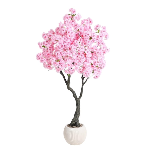 Accreate Tall Pink Cherry Blossom Artificial Tree, Fake Pink Cherry Blossom Tree, Realistic Handmade Silk Leaves Plant Lifelike Decorative Plant in Pot for Indoor Outdoor Garden Home Office Dec