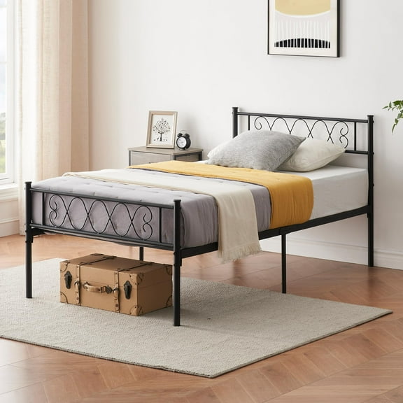Accreate Twin Size Modern Bed Frame with Headboard and Footboard, Metal Platform Bed with Under Bed Storage Space - Heavy Duty Steel Slats Support, Easy Assembly No Box Spring Needed, Black
