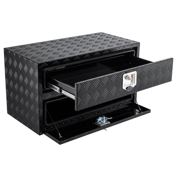 Accreate Underbody Truck Tool Box with Storage Drawer, Heavy Duty 2-Tier Diamond Plate Aluminum Truck Toolbox, Work Truck Bed Drawer Black Job Box, for Flatbed Truck Storage & Organization