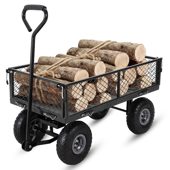 Accreate Utility Steel Garden Cart Trolley, 3 in 1 Gardeners Wagon with Removable Sides to Convert Into Flatbed, 200kg Heavy Duty Trailer Cart with 2in1 Handle & 25cm Pneumatic Tires for Farm Yard