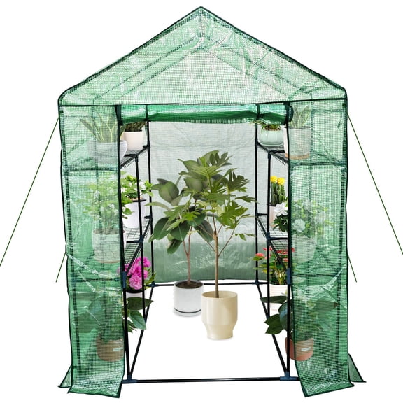 Accreate Walk-in Greenhouse with Roll-Up Door, Outdoor Portable Plant Shelter with 4 Durable Shelves, All-Weather Protection for Backyard, Patio, and Garden