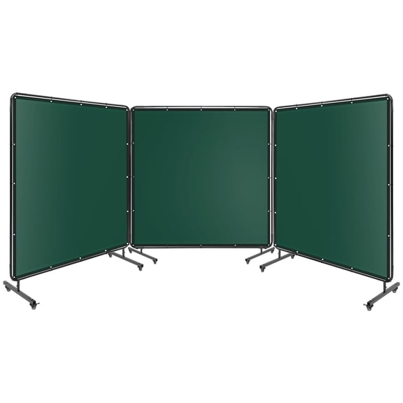 Accreate Welding Screen with Frame, 3-Panel Welding Curtain Screens, Flame-Resistant Transparent PVC Curtain, 12 Locking Swivel Wheels for Moveable Workshop Safety and Welding Protection