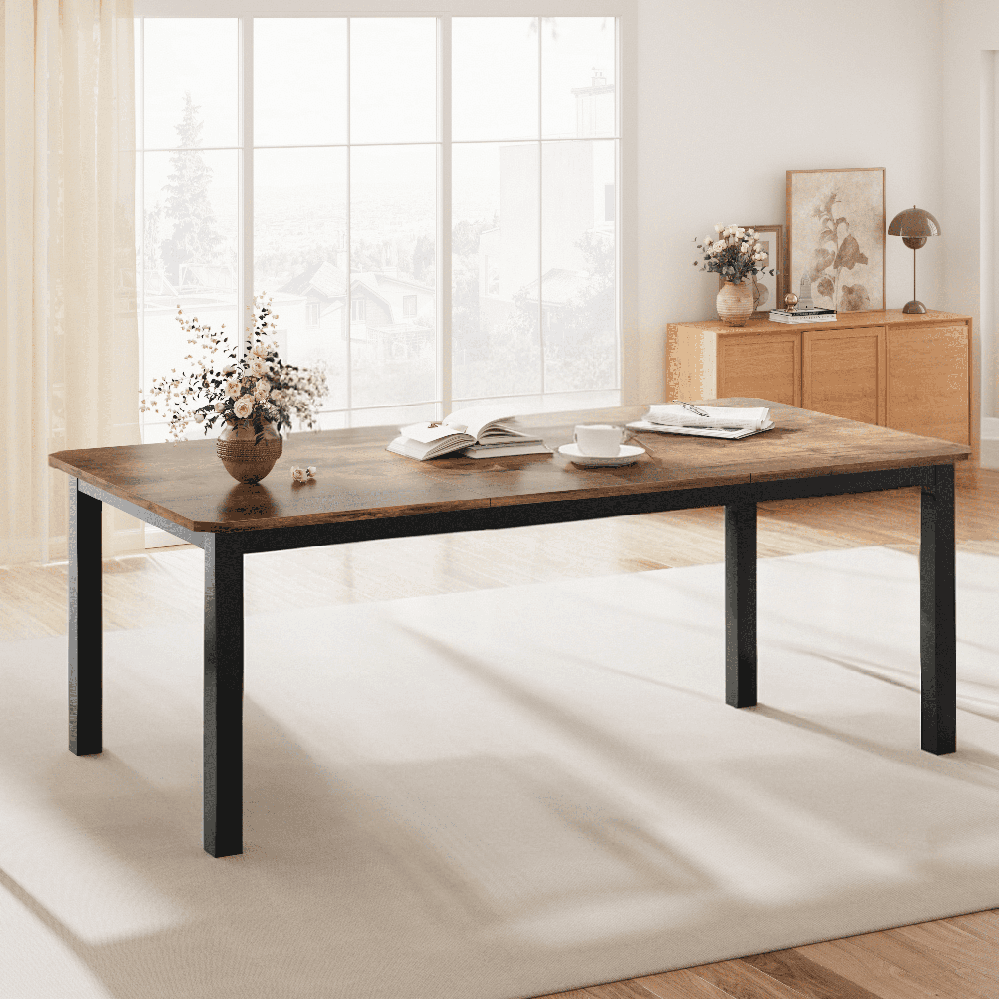 Accreate Wood Dining Table for 6-8 People, Modern Large Rectangle ...