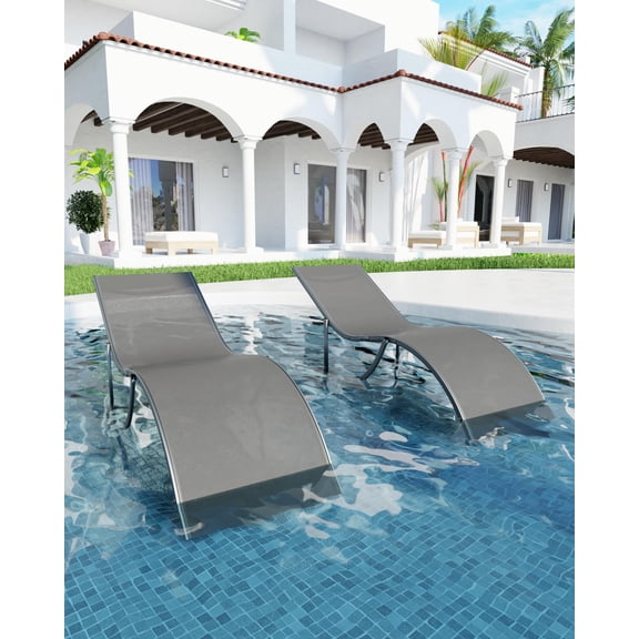 Accreate s-Shaped Aluminum Pool Lounges, Outdoor Chaise Set Of 2 With Quick-Dry Textilene For Garden, Beach, Or Backyard