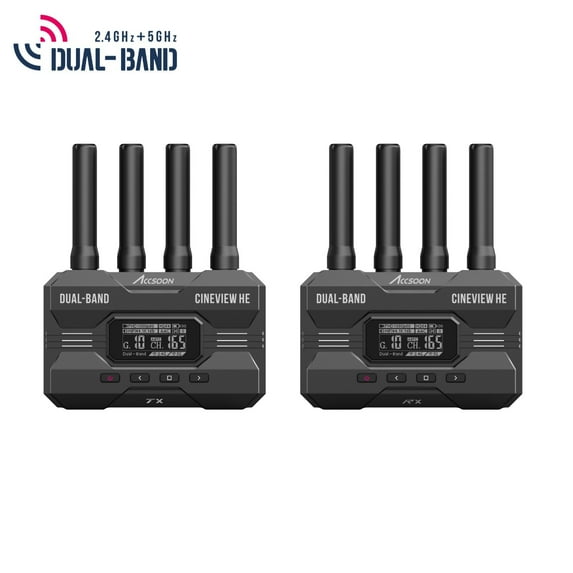 Accsoon CineView HE HDMI Dual-Band Wireless Camera Transmitter and Receiver kit, 2.4GHz+5GHz Dual-Band Wireless Video Transmission System, 0.06s Latency, 1200ft Range, up to 4 Devices Monitoring