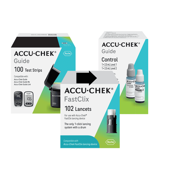 Accu-Chek FastClix Diabetes Blood Sugar Test Kit for Diabetic Glucose Monitoring: 102 FastClix Lancets, 100 Guide Test Strips, and Control Solution (Packaging May Vary)