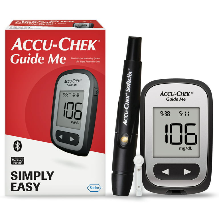 Accu-Chek Softclix Glucose Monitor Kit for Diabetic Blood Sugar Testing:  Guide Me Meter, Softclix Lancing Device & 110 Lancets, 100 Guide Test  Strips, and Control Solution (Packaging May Vary) 