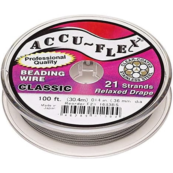 Accu-Flex Beading Wire Clear Nylon-Coated Stainless Steel 21-Strand 0.014-inch Diameter 100-foot Spool$$Art & Craft