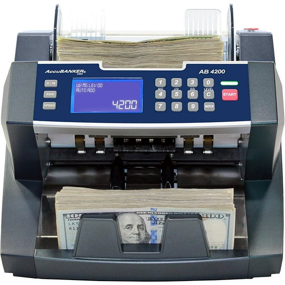 AccuBANKER AB4200MGUV Bank Grade Money Counter Machine 300 Bills Hopper Capacity Counting Speeds up to 1,800 bills/min with 3-POINT COUNTERFEIT DETECTION. UL listed