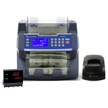 AccuBANKER AB5800 Bank Grade Batch Value Multi Currency Bill Counter Counter with Total Value Per Denomination & Counterfeit Detection (Thermal Printer Included)