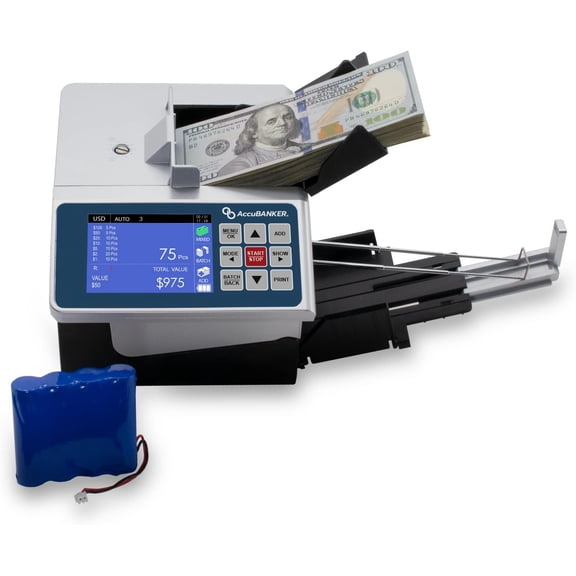 AccuBANKER D700 Multi-Currency Duo Automatic Value Counting with 8-Point Counterfeit Bill Detector, Multi-Orientation Bill Feeding, Currency Detection (USD, EUR) Battery Included - Commercial Grade