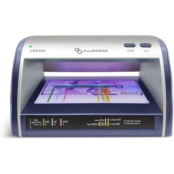AccuBANKER LED425 Money and Card Counterfeit Detector with 3-Point Counterfeit Detection Methods, Advanced LED Technology, Compact Validator, Super UV, Magnetic & Size Detection