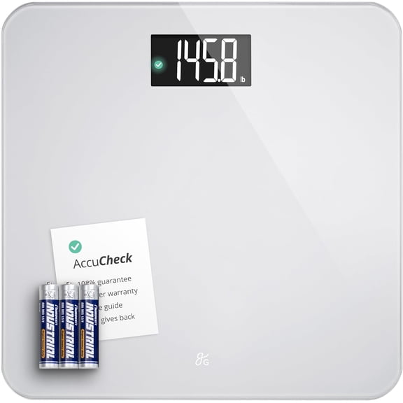 AccuCheck Digital Scale for Body Weight - Accurate Digital Bathroom Scale with High-Precision Sensors, Lar Easy-to-Read Backlit Display, 400 lb Capacity, Auto Step-On (Gray)