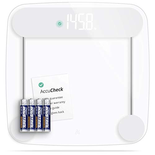 AccuCheck Digital Scale for Body Weight - Accurate Digital Bathroom Scale with High-Precision Sensors, Large Easy-to-Read Backlit Display, 400 lb Capacity, Auto Step-On (Clear)
