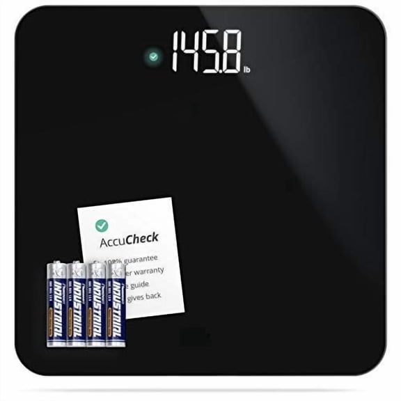 AccuCheck Digital Scale for Body Weight - Accurate Digital Bathroom Scale with High-Precision Sensors, Large Easy-to-Read Backlit Display, 400 lb Capacity, Auto Step-On (Black)