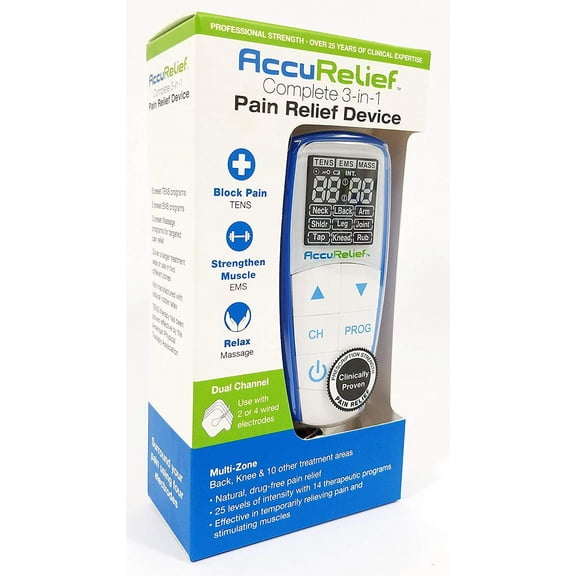 AccuRelief Complete 3-in-1 Pain Relief Device TENS EMS Eletrotherapy Massage Kit
