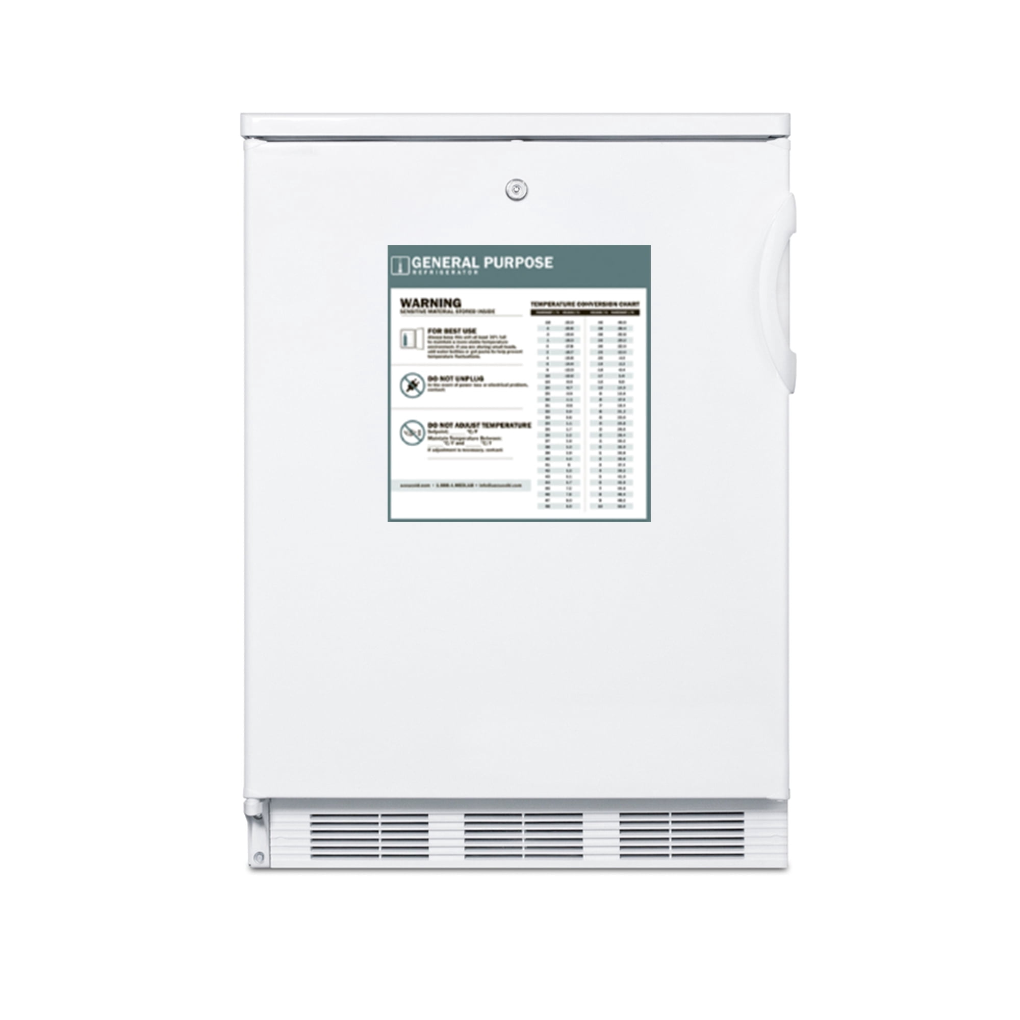 Accucold 24 Inch Refrigerator, 5.5 cu.ft., Undercounter, Commercial, General Purpose Medical, ADA Compliant, White - FF7LWGPCADA (Left Handed Door Swing)
