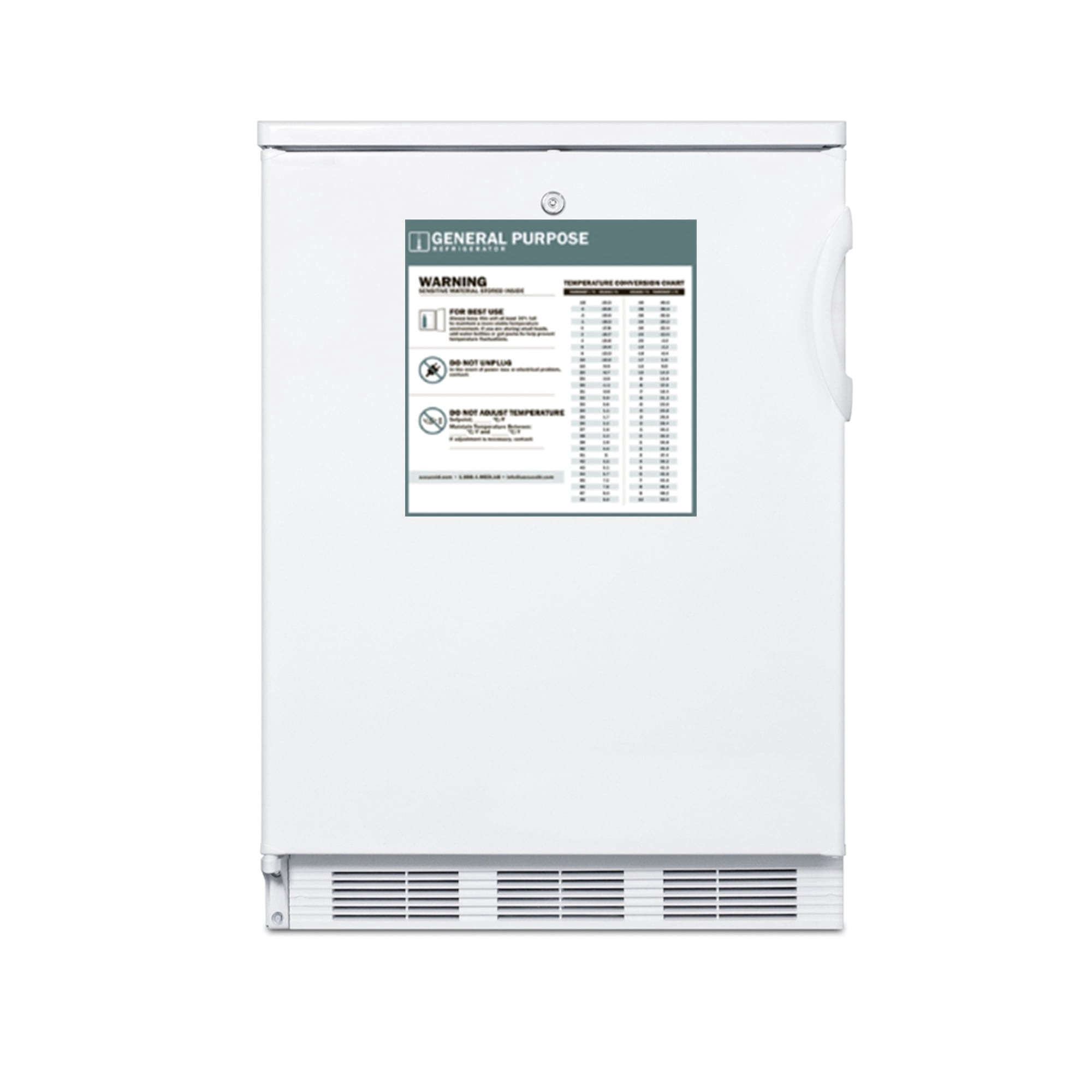 Accucold 24 Inch Refrigerator, 5.5 cu.ft., Undercounter, Commercial, General Purpose Medical, White - FF7LWGPCLHD (Left Handed Door Swing)