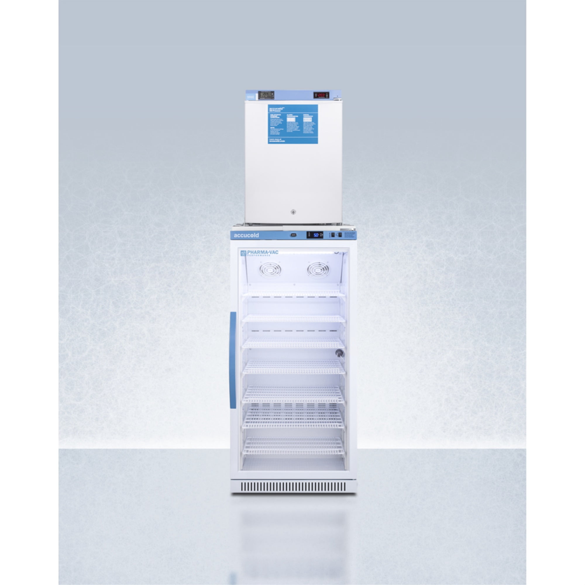 Stacked vaccine refrigerator-freezer combination