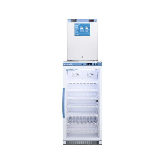 Stacked vaccine refrigerator-freezer combination