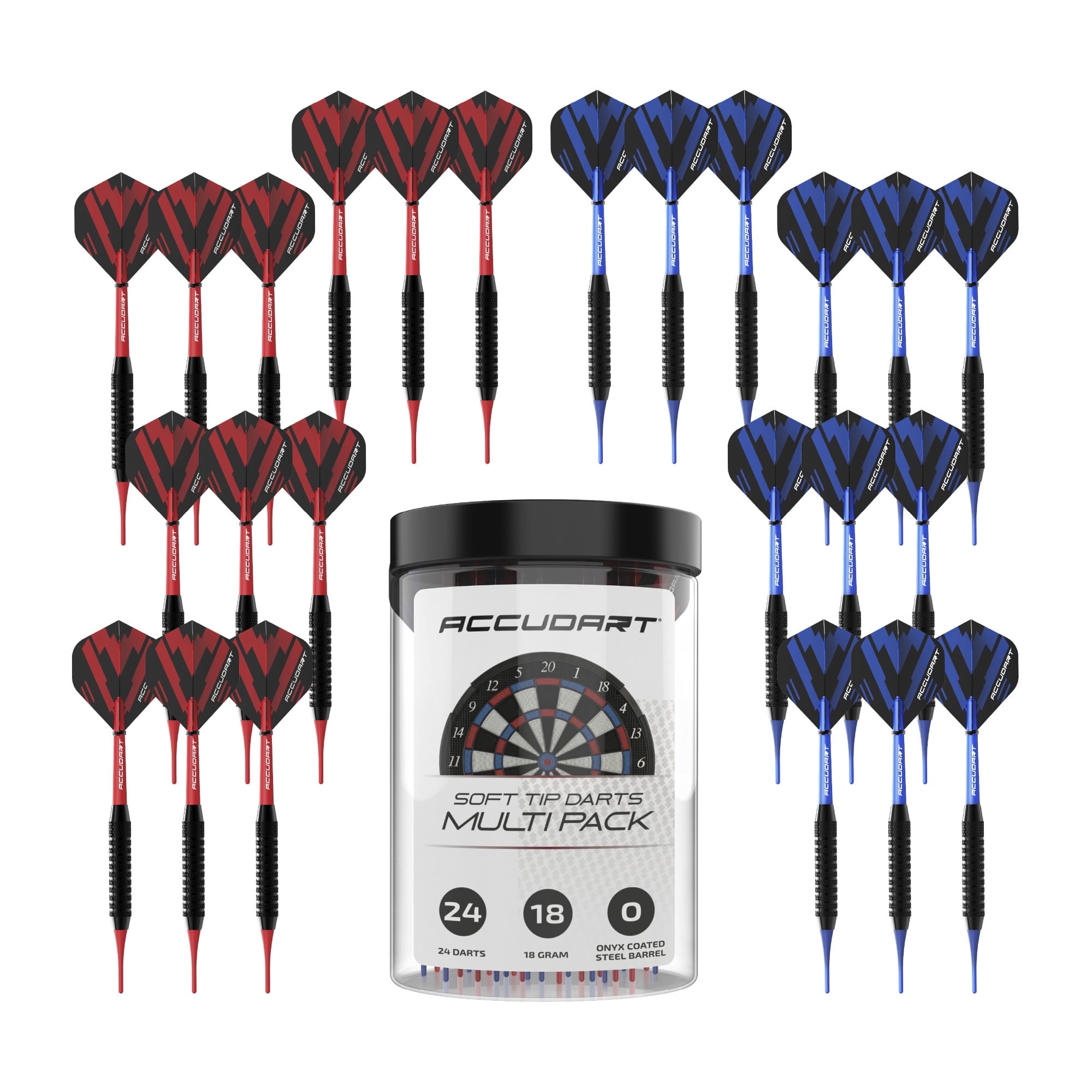 Accudart 24pk Soft Tip Dart Multi-Pack - Onyx Coated Soft Tip Barrel - Polycarbonate Shafts - Standard Poly Flights