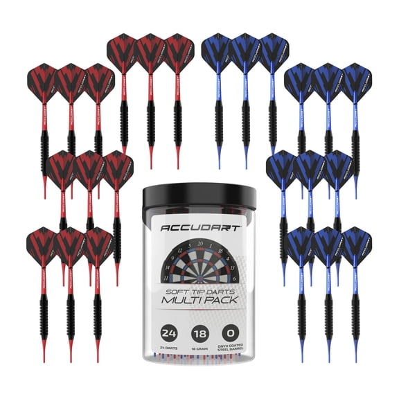Accudart 24pk Soft Tip Dart Multi-Pack - Onyx Coated Soft Tip Barrel - Polycarbonate Shafts - Standard Poly Flights