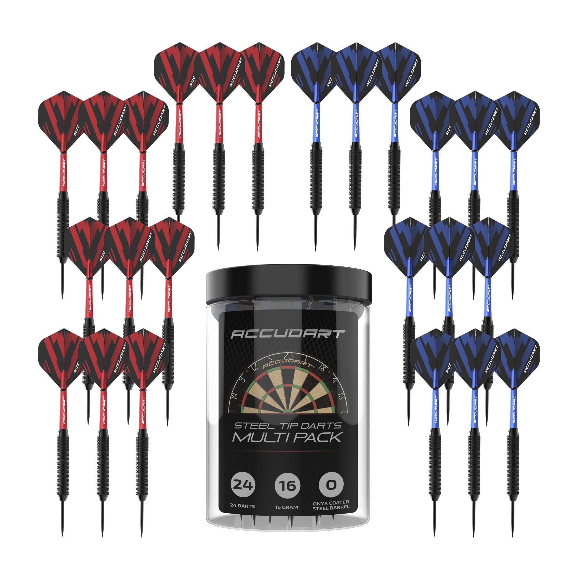 Accudart 24pk Steel Tip Dart Multi-Pack - Onyx Coated Steel Tip Barrel - Polycarbonate Shafts - Standard Poly Flights